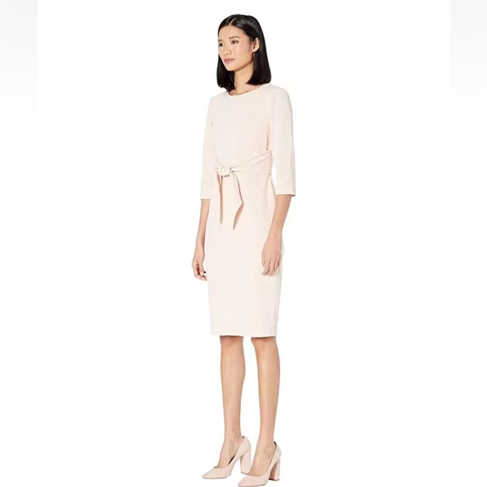 Adrianna papell knit crepe tie waist sheath dress blush pink women size 2 - Picture 6 of 17